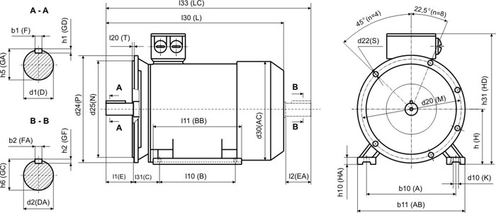 АИР50А4 чертеж, размеры IM2081, IM2082